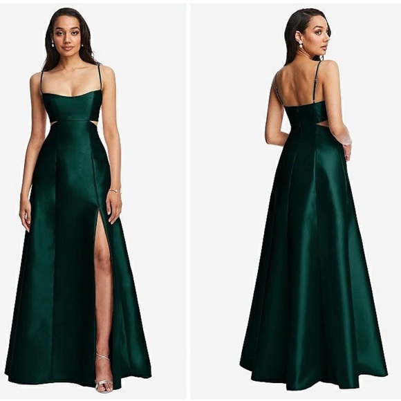 NWT Alfred Sung Open Neckline Cutout Satin Twill A-Line Dress Gown Size 4 D840 - Picture 1 of 12